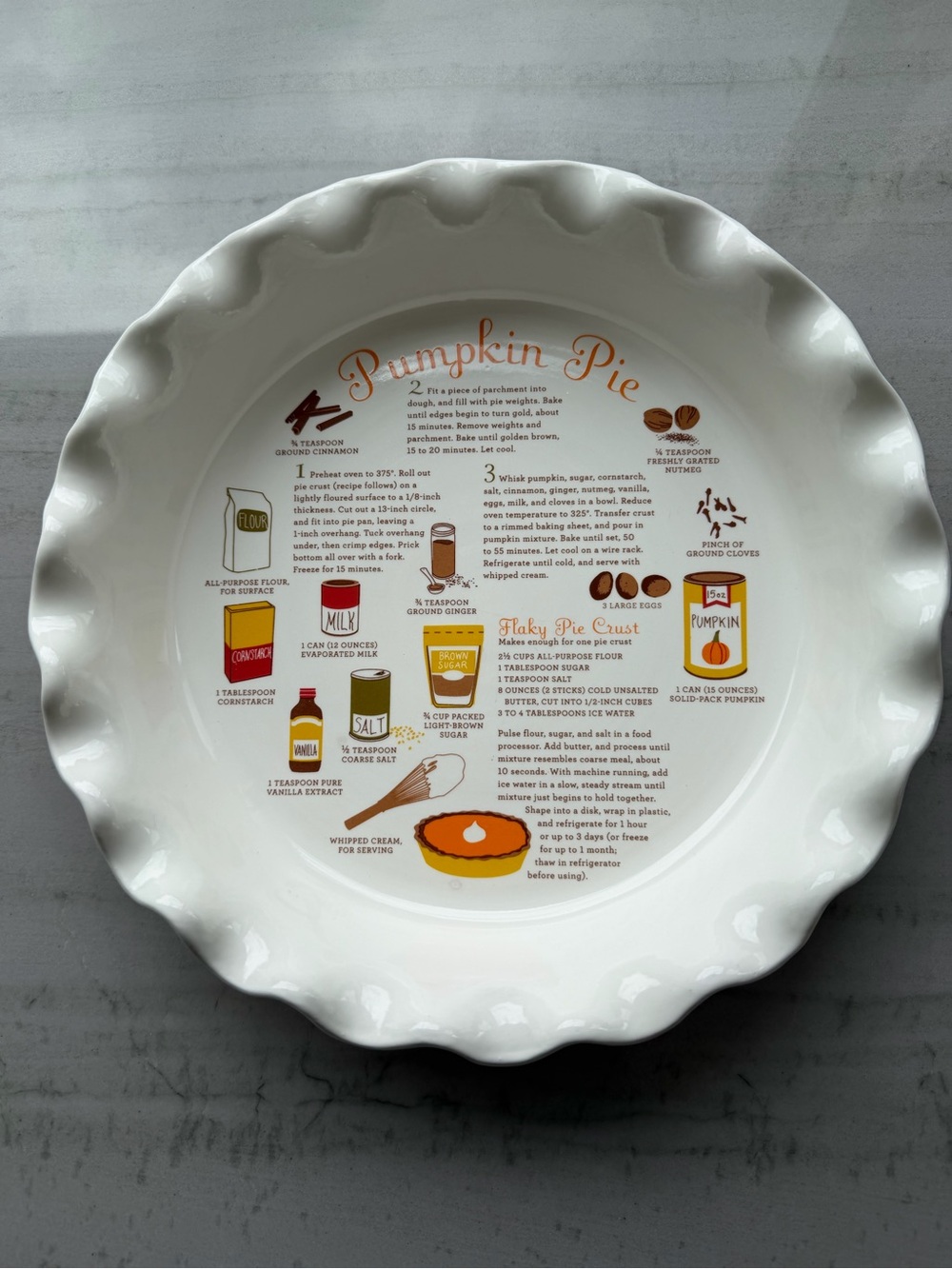 Martha Stewart Exclusively for Macy's Pumpkin Pie Recipe Pie Plate 10 in.
